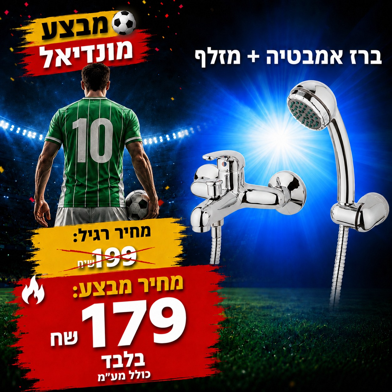 ברז אמבטיה + מזלף 3 שנות אחריות! עד גמר המלאי