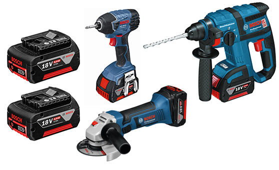 סט 18V פטישון + איפקט + משחזת + 2 סוללות 6 אמפר בוש BOSH