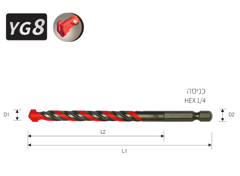מקדח לאימפקט 1/4 אינץ' אוניברסל 2+1 ביטק במידות שונות
